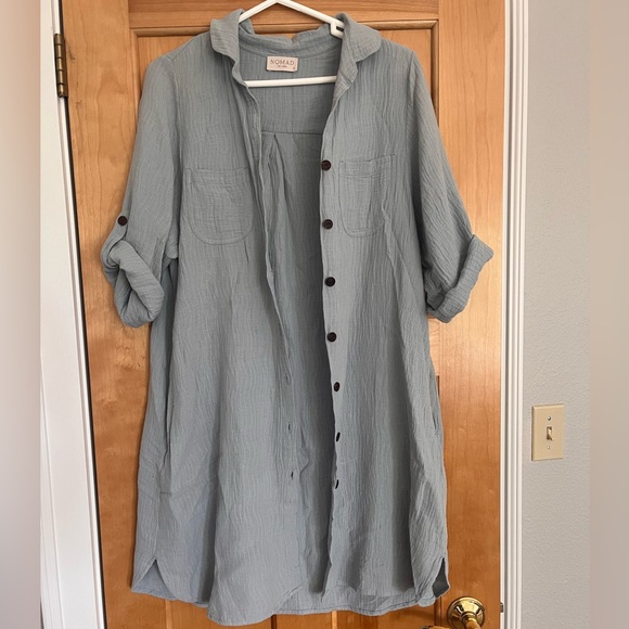 Nomad Dresses & Skirts - Nomad Light Blue Button-Front Maxi Dress